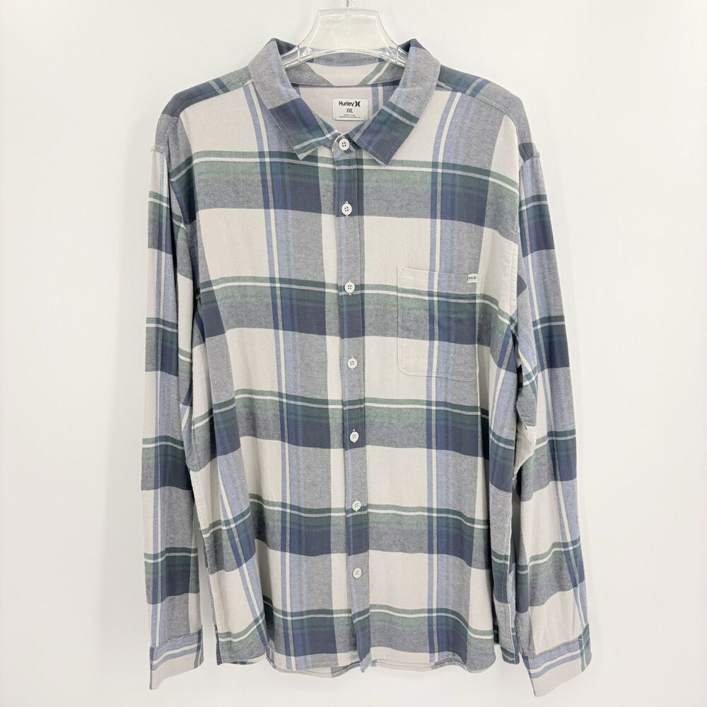 Hurley Portland Plaid Button Up Down Flannel Shirt Men XXL Organic Cotton Grunge